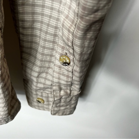 Simms Shirt Tan Plaid Checkered Button Down Fishing Outdoors Plaid Hiking Small - Picture 9 of 10